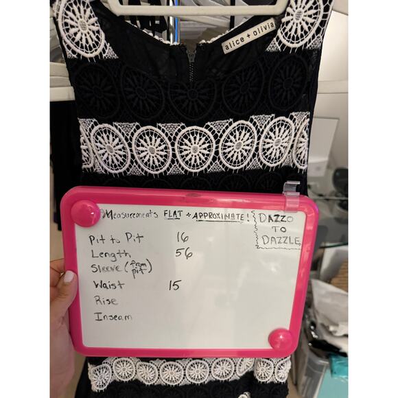 ALICE + OLIVIA Lucia Black White Crochet Racerback Slit Maxi Dress | Small - Picture 3 of 15